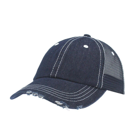 Distressed Denim Cotton Low Profile Mesh Adjustable Trucker Baseball Cap