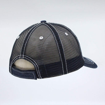 Distressed Denim Cotton Low Profile Mesh Adjustable Trucker Baseball Cap