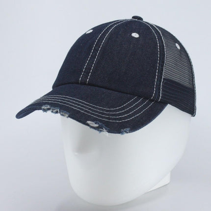 Distressed Denim Cotton Low Profile Mesh Adjustable Trucker Baseball Cap