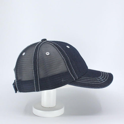 Distressed Denim Cotton Low Profile Mesh Adjustable Trucker Baseball Cap