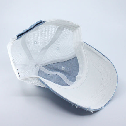 Distressed Denim Cotton Low Profile Mesh Adjustable Trucker Baseball Cap