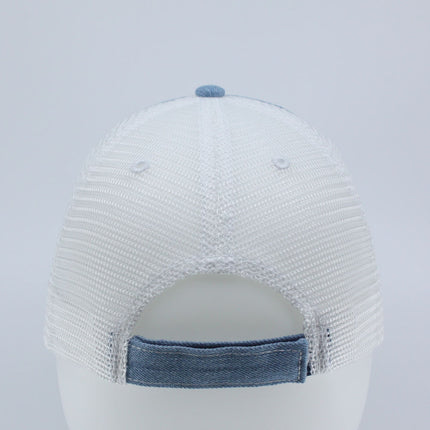 Distressed Denim Cotton Low Profile Mesh Adjustable Trucker Baseball Cap