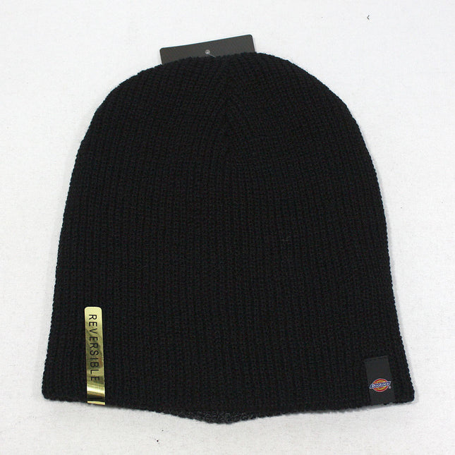 Dickies Reversible Stripe Fleece Slouch Knit Cuff Beanie Black/Grey
