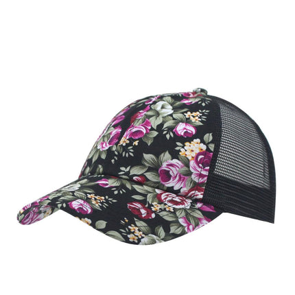Rose Floral Print Mesh Baseball Cap