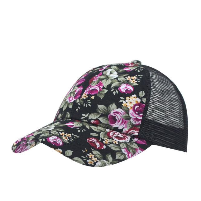 Rose Floral Print Mesh Baseball Cap