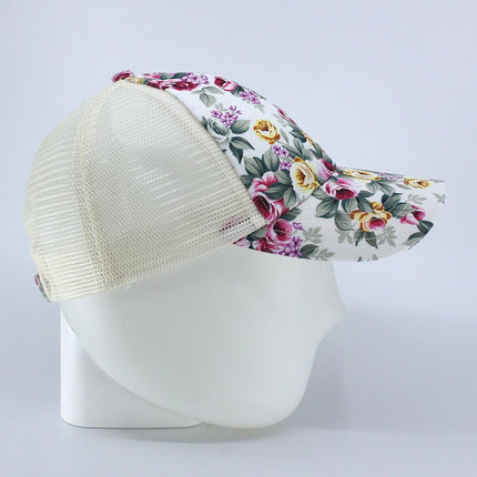 Rose Floral Print Mesh Baseball Cap