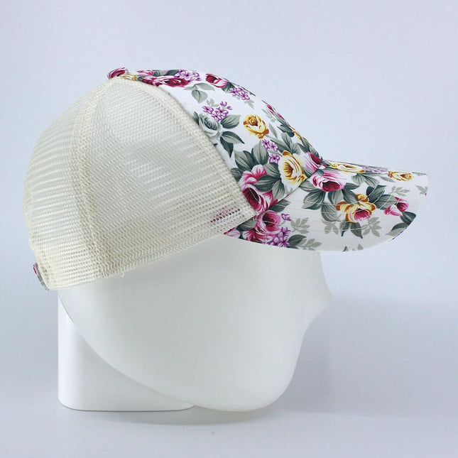 Rose Floral Print Mesh Baseball Cap