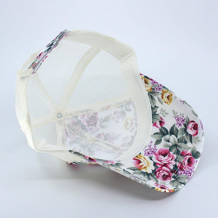 Rose Floral Print Mesh Baseball Cap