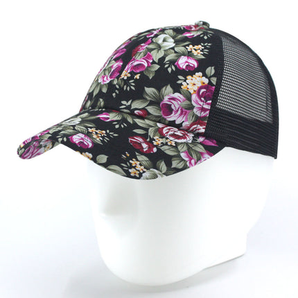Rose Floral Print Mesh Baseball Cap