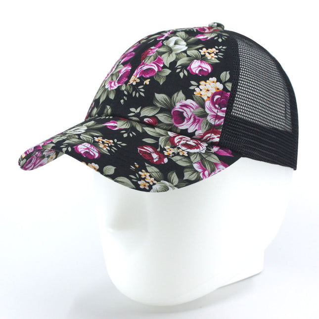 Rose Floral Print Mesh Baseball Cap