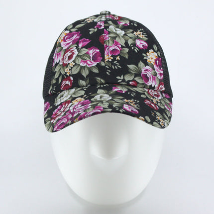 Rose Floral Print Mesh Baseball Cap