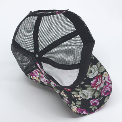 Rose Floral Print Mesh Baseball Cap