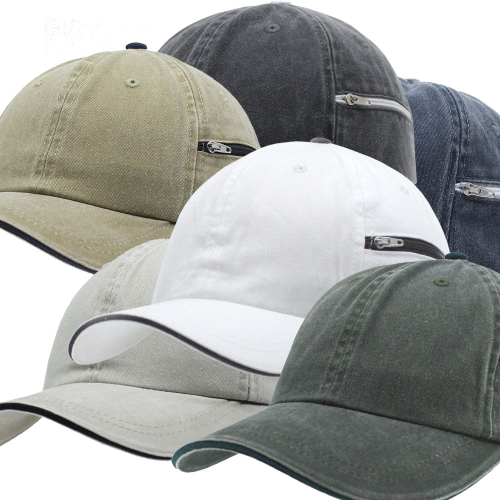 Cap Spring Zipper Zipper Pocket Washed Cotton Sandwich Adjustable Baseball Cap – The ...