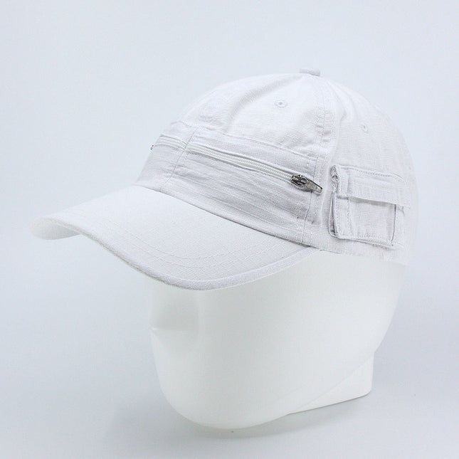 Zipper Pocket Washed Cotton Sandwich Camouflage Adjustable Baseball Cap