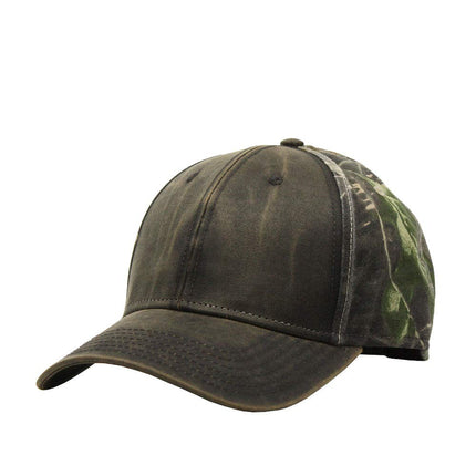 Camouflage Brown Heavy Washed Wax Coated Structured Adjustable Low Profile Baseball Cap