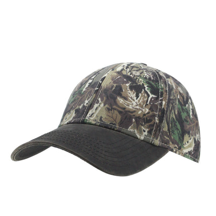 Camouflage Brown Heavy Washed Wax Coated Structured Adjustable Low Profile Baseball Cap