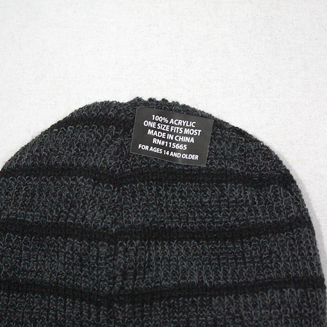 Dickies Reversible Stripe Fleece Slouch Knit Cuff Beanie Black/Grey