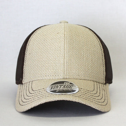 Natural Burlap Mesh Adjustable Trucker Baseball Cap