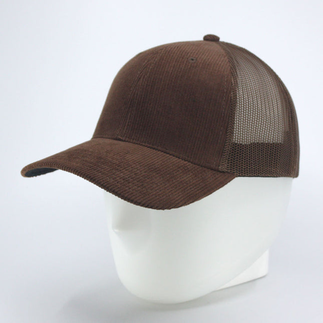 Corduroy Twill Solid Cotton Mesh Snap Back Trucker Baseball Cap