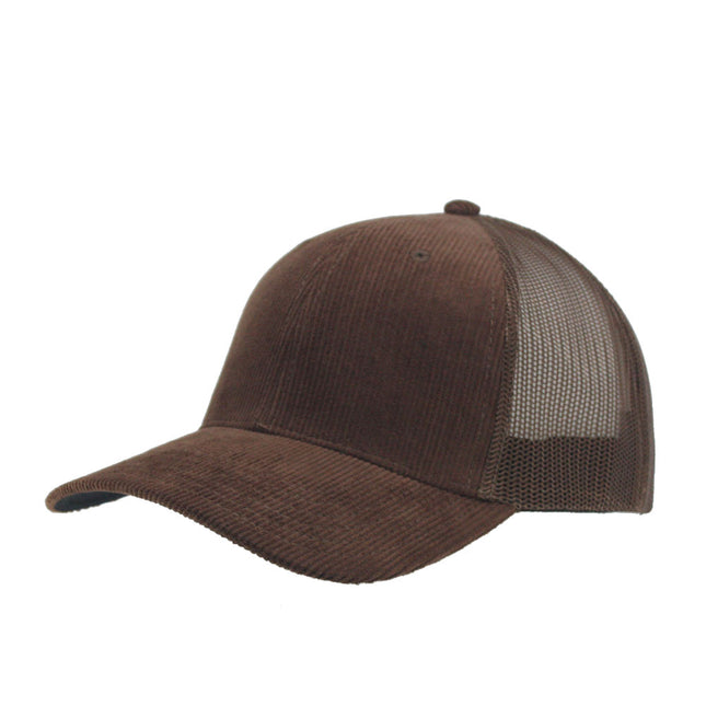 Corduroy Twill Solid Cotton Mesh Snap Back Trucker Baseball Cap