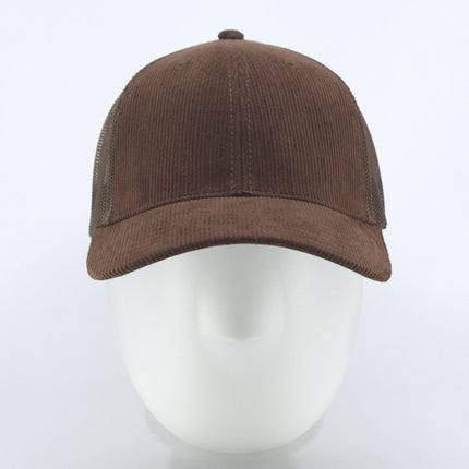 Corduroy Twill Solid Cotton Mesh Snap Back Trucker Baseball Cap