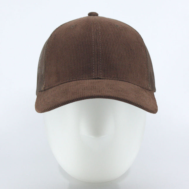 Corduroy Twill Solid Cotton Mesh Snap Back Trucker Baseball Cap
