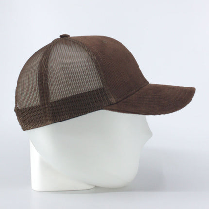 Corduroy Twill Solid Cotton Mesh Snap Back Trucker Baseball Cap