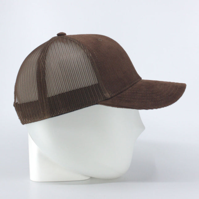 Corduroy Twill Solid Cotton Mesh Snap Back Trucker Baseball Cap
