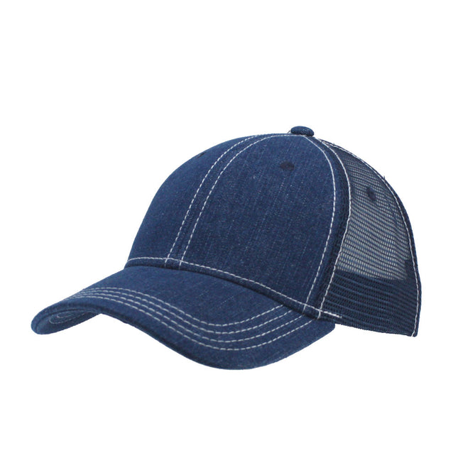 Denim Cotton Low Profile Mesh Adjustable Strapback Trucker Baseball Cap