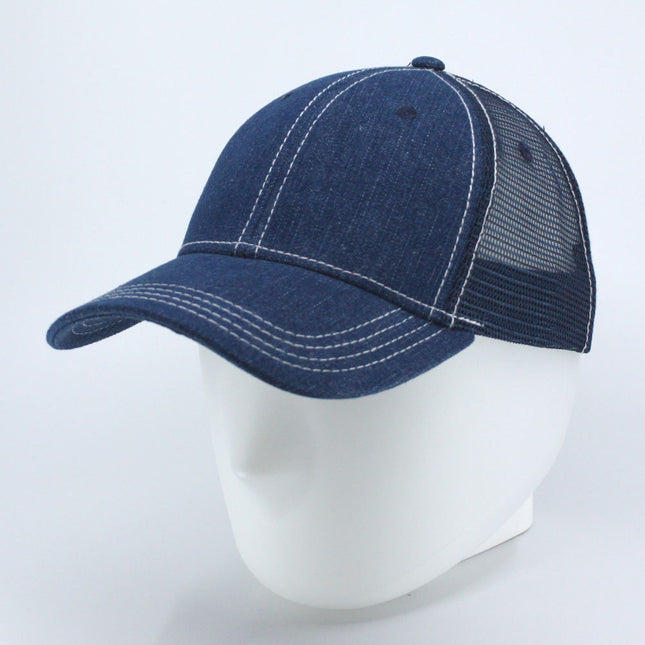 Denim Cotton Low Profile Mesh Adjustable Strapback Trucker Baseball Cap