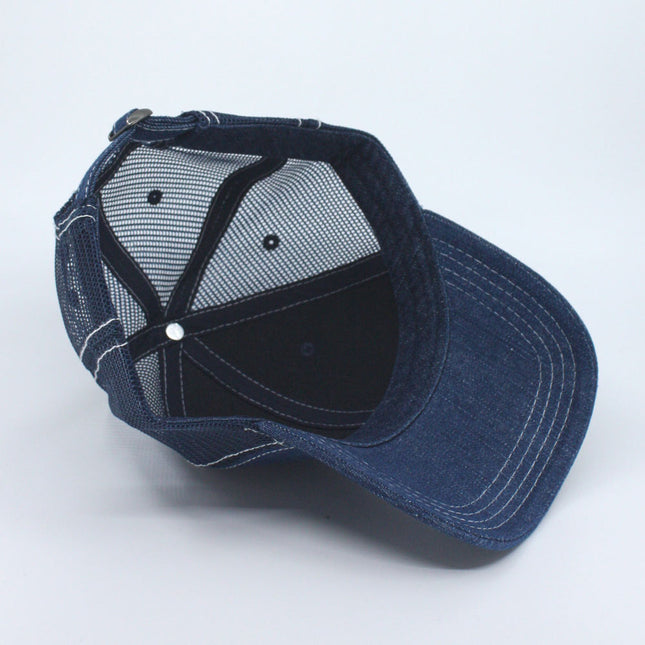 Denim Cotton Low Profile Mesh Adjustable Strapback Trucker Baseball Cap