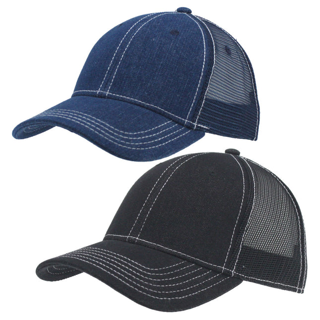 Denim Cotton Low Profile Mesh Adjustable Strapback Trucker Baseball Cap