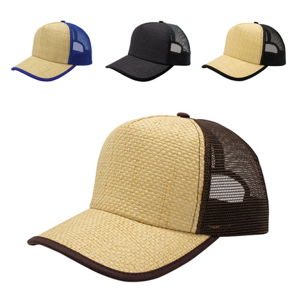 Two Tone Toyo Paper Straw Mesh Adjustable Summer Trucker Baseball Cap