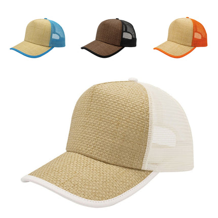 Two Tone Toyo Paper Straw Mesh Adjustable Summer Trucker Baseball Cap