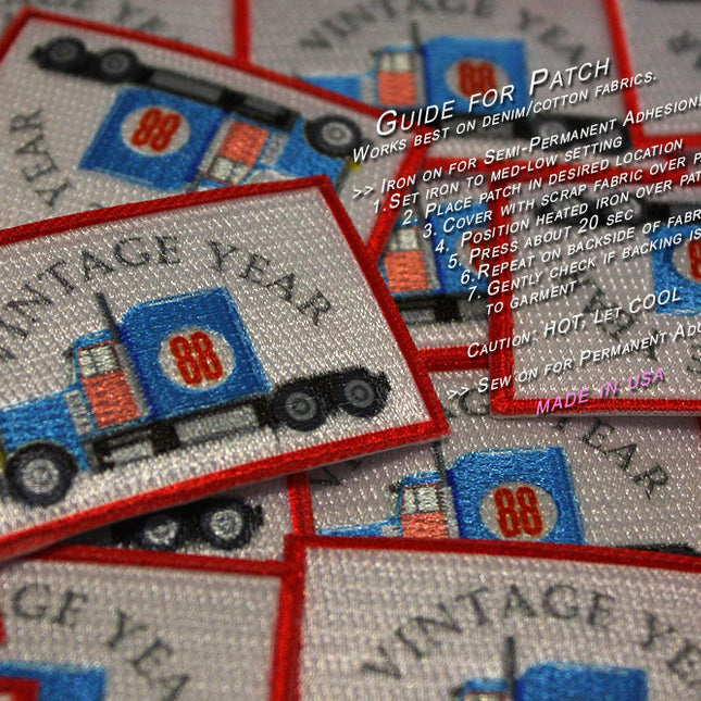 Embroidered Vintage Car Cotton Sew-On Iron On Standard Woven Patch Applique - Blue Semi Truck