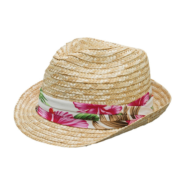 Braid Straw Lightweight Floral Band Fedora Natural