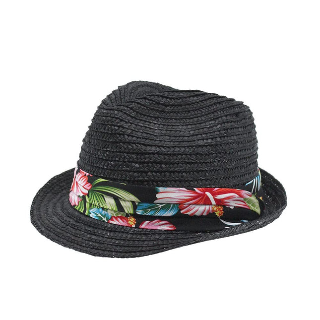 Braid Straw Lightweight Floral Band Fedora Natural