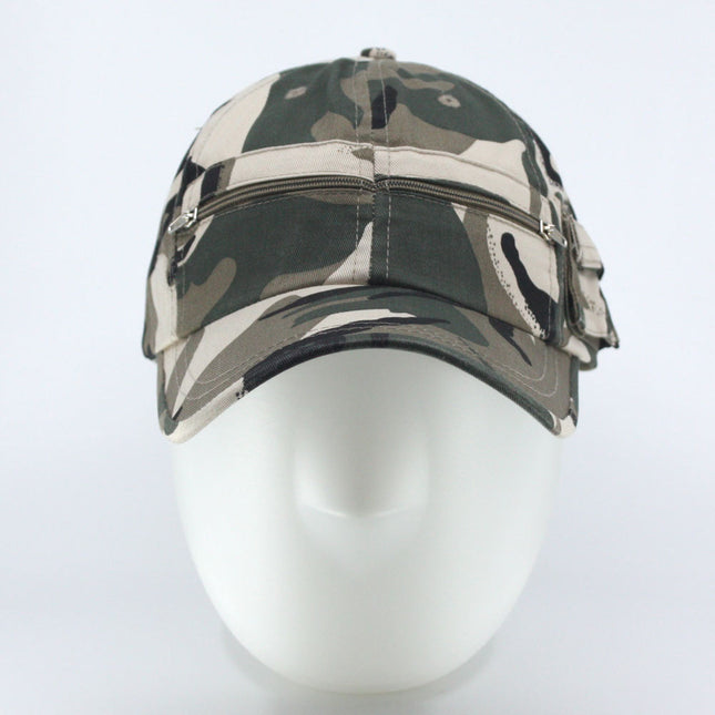 Zipper Pocket Washed Cotton Sandwich Camouflage Adjustable Baseball Cap