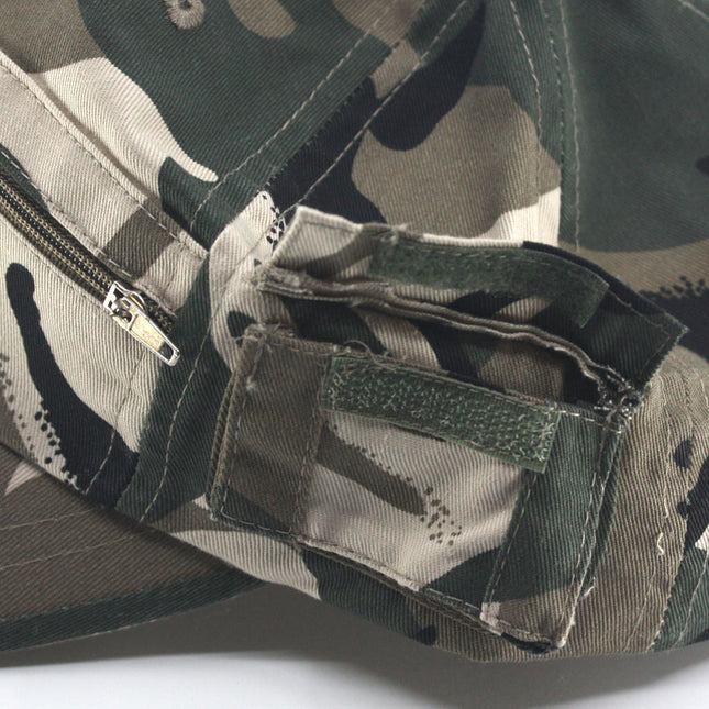 Zipper Pocket Washed Cotton Sandwich Camouflage Adjustable Baseball Cap