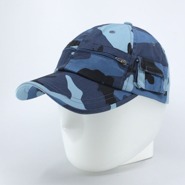 Zipper Pocket Washed Cotton Sandwich Camouflage Adjustable Baseball Cap