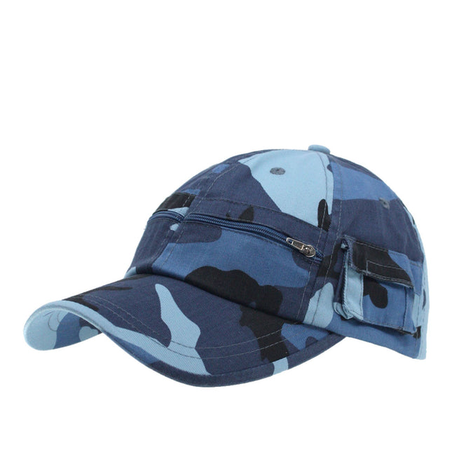 Zipper Pocket Washed Cotton Sandwich Camouflage Adjustable Baseball Cap