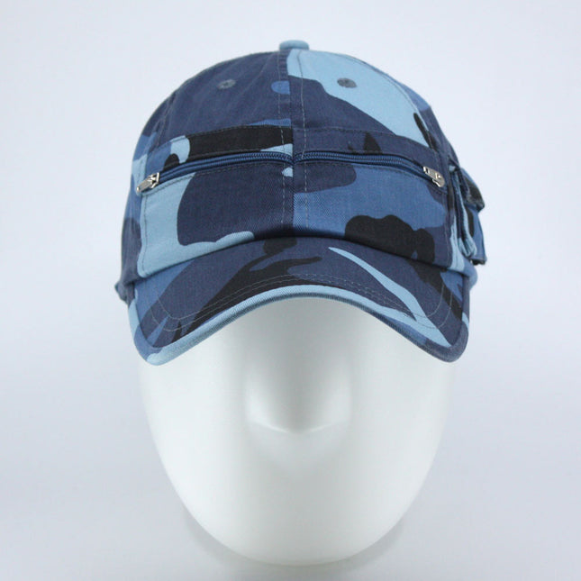 Zipper Pocket Washed Cotton Sandwich Camouflage Adjustable Baseball Cap
