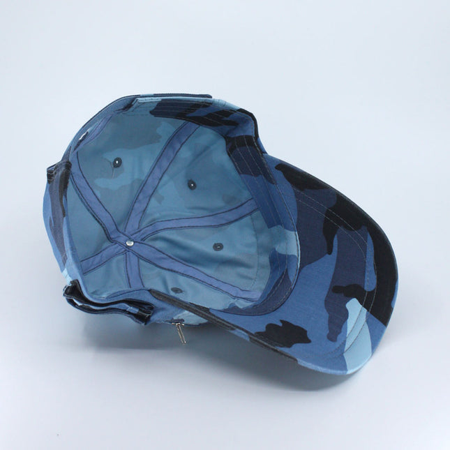Zipper Pocket Washed Cotton Sandwich Camouflage Adjustable Baseball Cap