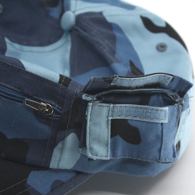 Zipper Pocket Washed Cotton Sandwich Camouflage Adjustable Baseball Cap