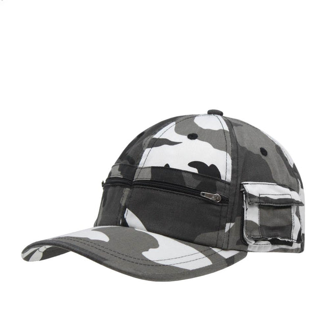 Zipper Pocket Washed Cotton Sandwich Camouflage Adjustable Baseball Cap