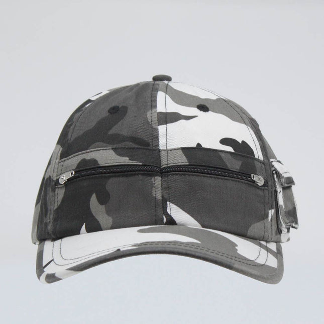 Zipper Pocket Washed Cotton Sandwich Camouflage Adjustable Baseball Cap