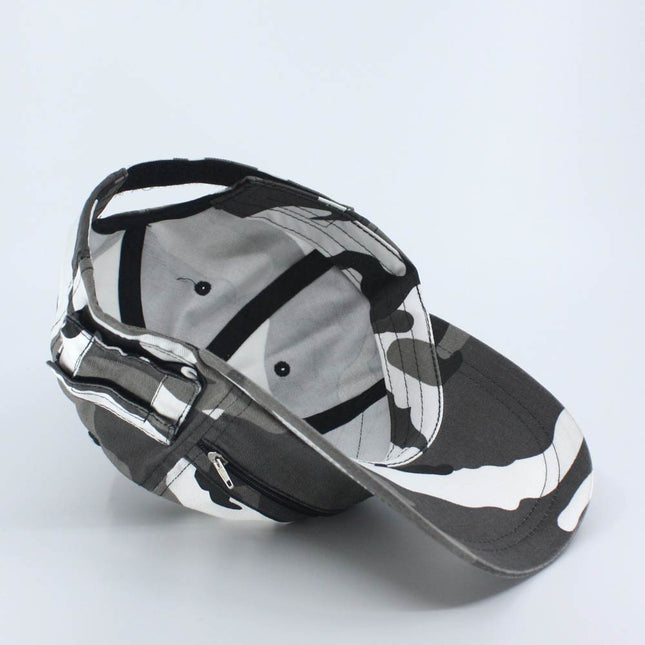 Zipper Pocket Washed Cotton Sandwich Camouflage Adjustable Baseball Cap
