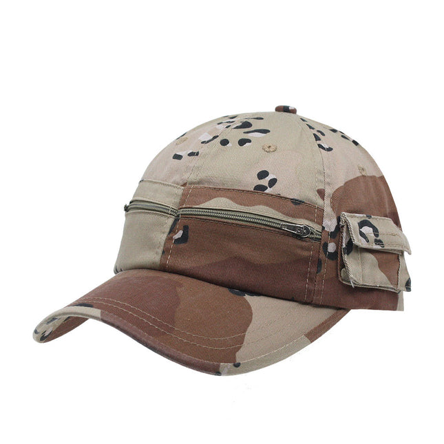 Zipper Pocket Washed Cotton Sandwich Camouflage Adjustable Baseball Cap