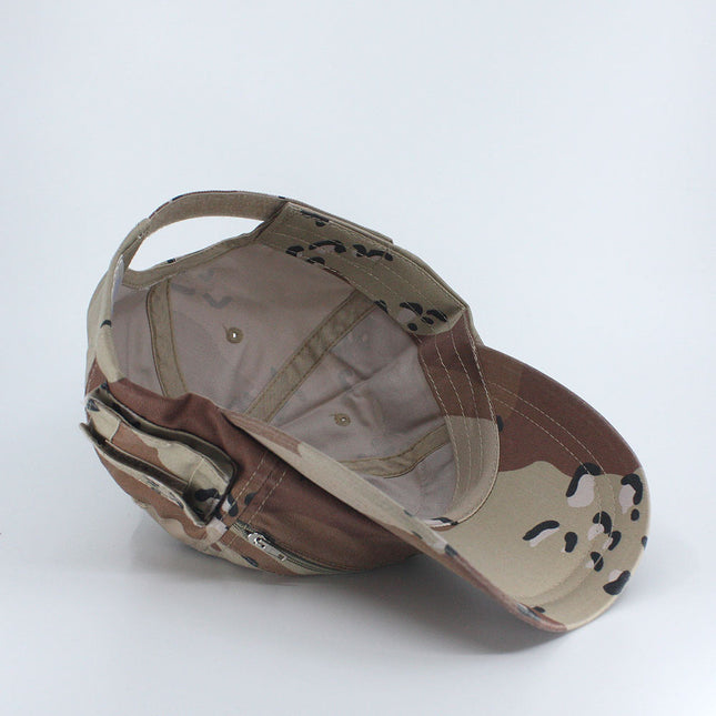 Zipper Pocket Washed Cotton Sandwich Camouflage Adjustable Baseball Cap