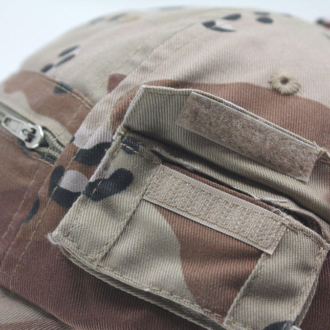Zipper Pocket Washed Cotton Sandwich Camouflage Adjustable Baseball Cap